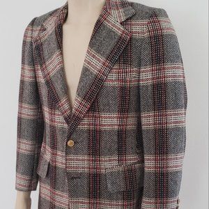 1970s plaid sport coat 38R Geoffrey Beene wool tweed
